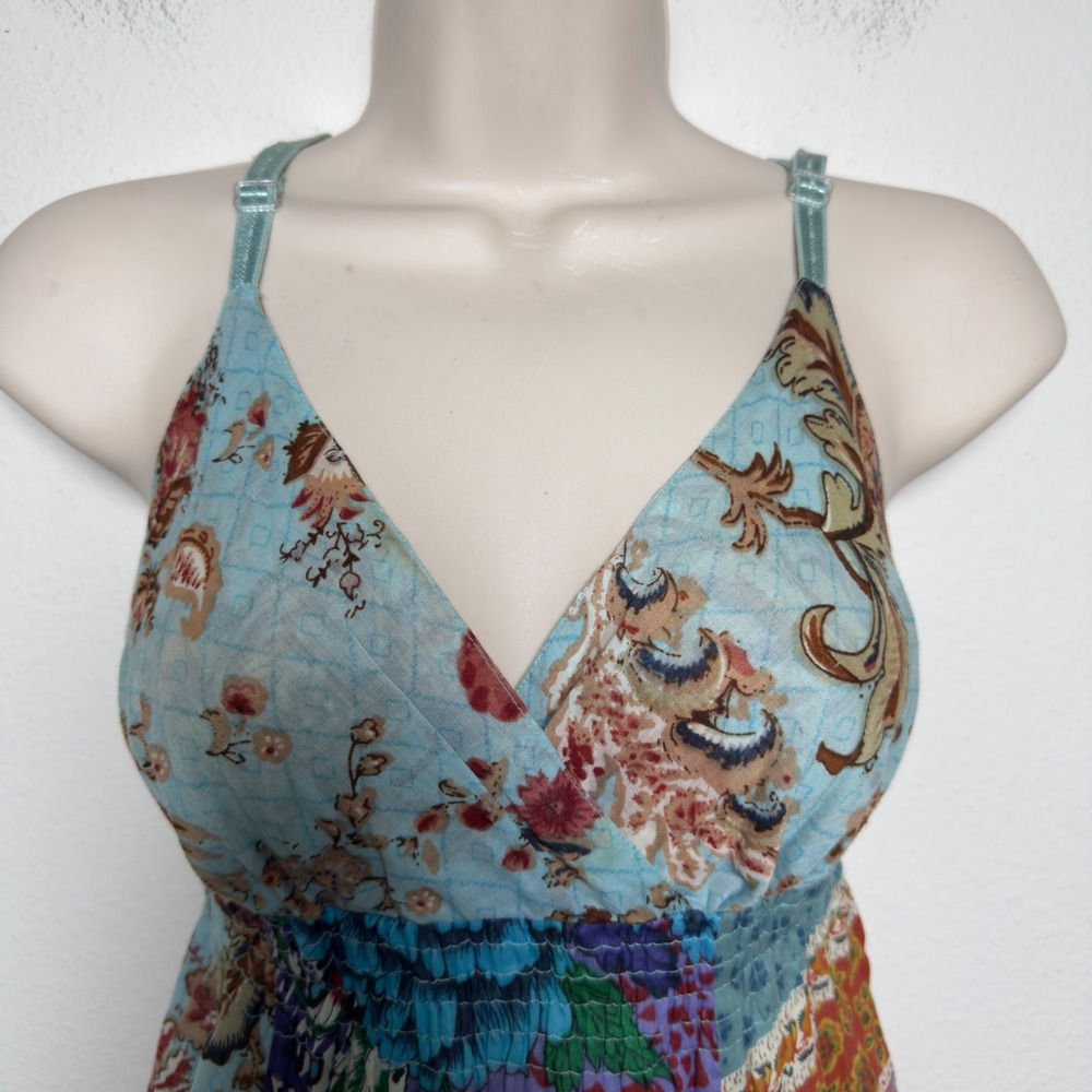 VTG Y2K No Boundaries Women 100% Cotton Babydoll Mini Dress M Patchwork Boho - Picture 2 of 7